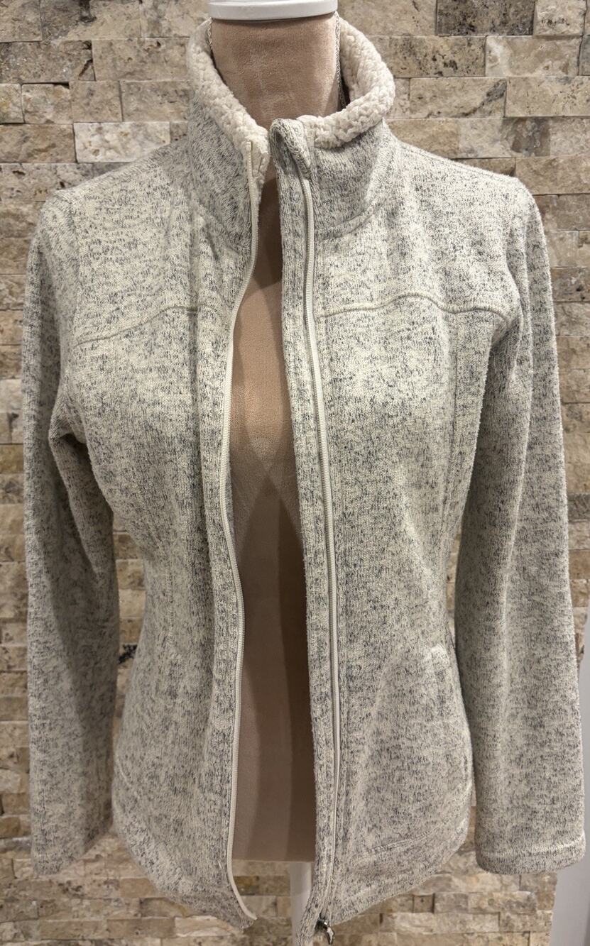 Everlast Womens S Cream Gray Marled Fleece Jacket Sherpa Collar Full Zip